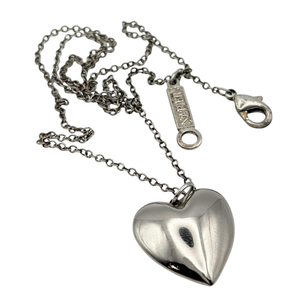 Napier Silver Tone Puffy Heart Pendant Necklace Signed Vintage Style